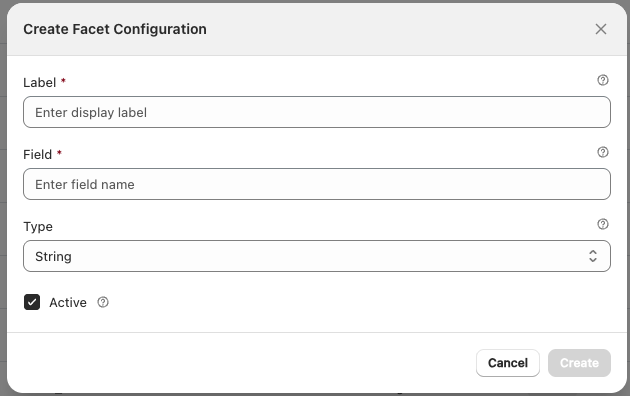 Add facet configuration button and modal