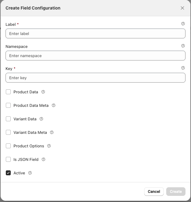 Add field configuration button and modal