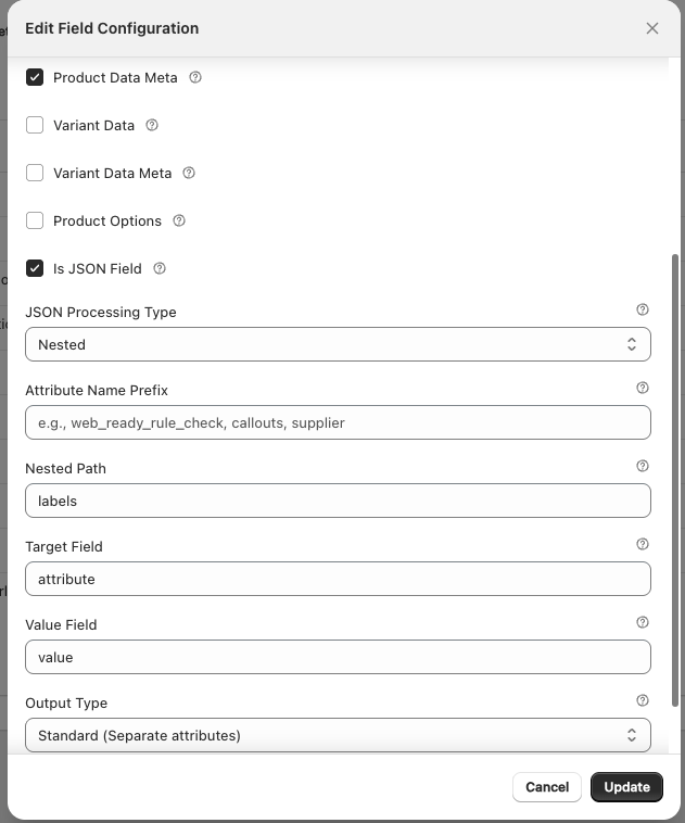 Nested processing type configuration