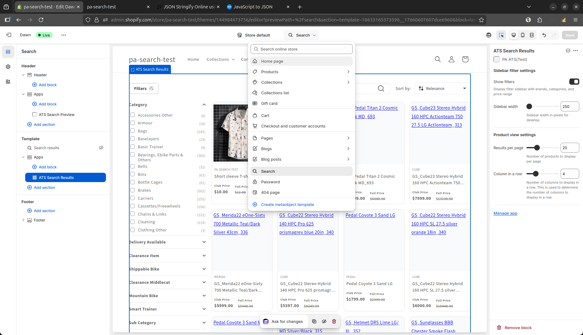Search page - ATS Search Results block