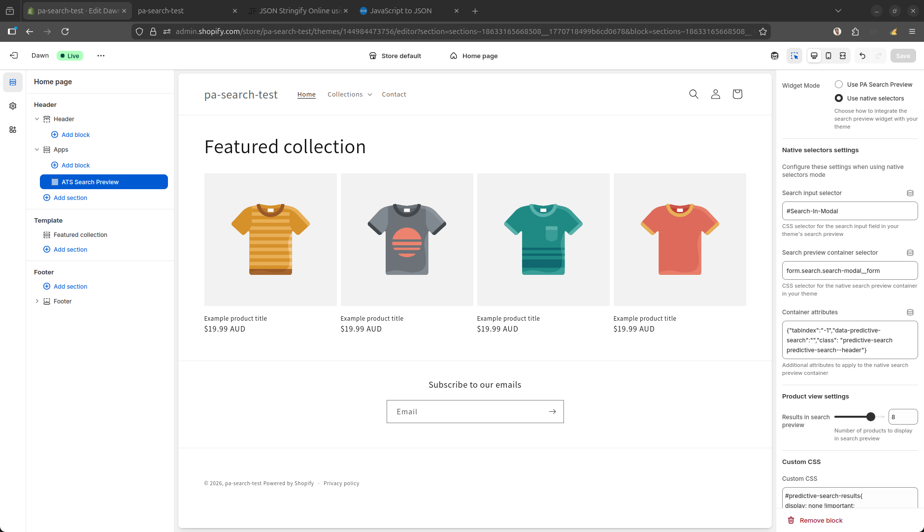 Search preview settings - standalone and native